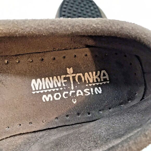 Minnetonka 4011 Kilty Plus Grey Moccasins Women's 6 Suede Leather Nub Sole Shoes - Picture 10 of 10